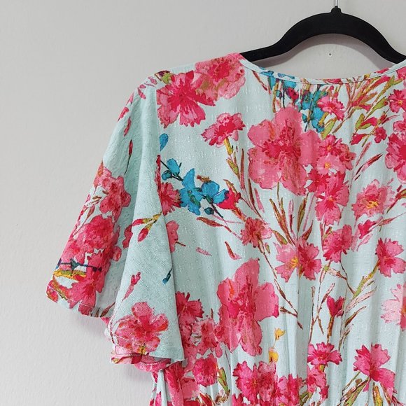 B.o.g Collective Mini Dress Faux Wrap Ruffles Floral Tiered Flounce Medium - Picture 5 of 14